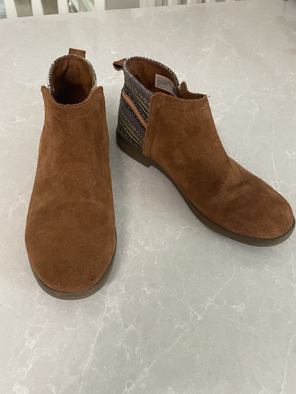 Women's TOMS 5.5 Deia Camel Colored Booties Colorful Tribal Pattern